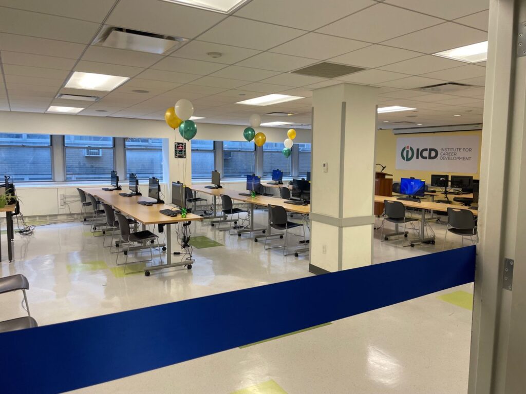The new accessible GED Test Center with 12 desks with chairs and computers