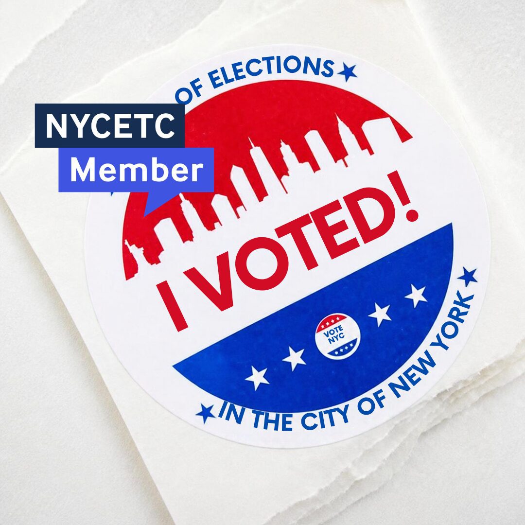 A photo of a stack of red, white, and blue stickers that say: "I Voted! Board of elections in the city of New York."