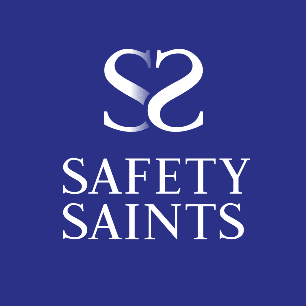 The logo of Safety Saints, featuring white text and a dark blue background.