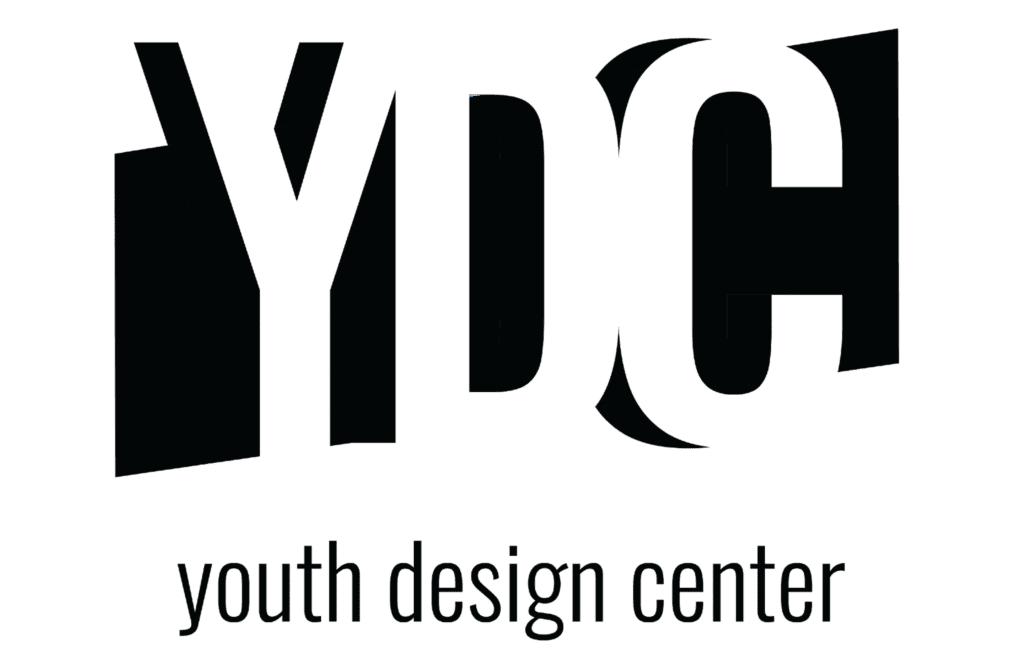 The logo for the Youth Design Center, which is in black and white.